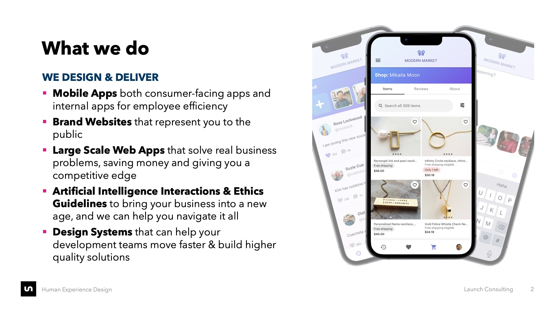 Slide showing an overview of ux services
